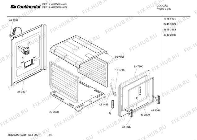 Взрыв-схема плиты (духовки) Continental FEF14J41ED - Схема узла 03