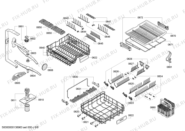 Взрыв-схема посудомоечной машины Bosch SHV68E13UC - Схема узла 06