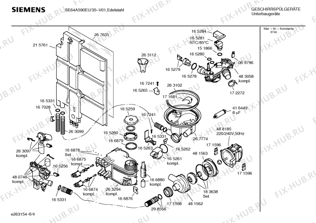 Взрыв-схема посудомоечной машины Siemens SE64A590EU - Схема узла 04