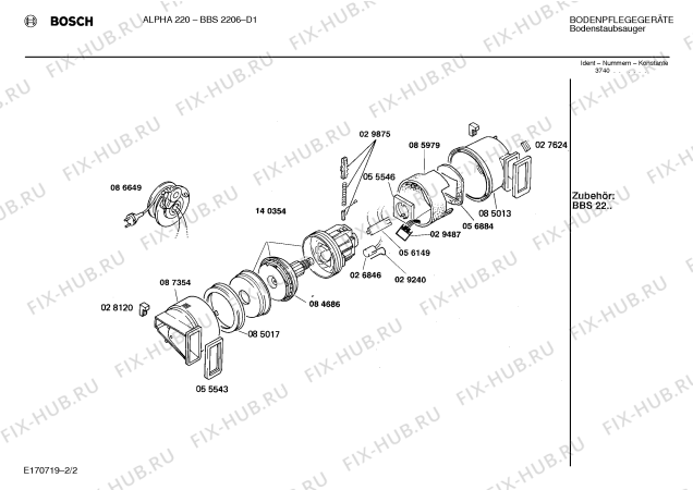 Взрыв-схема пылесоса Bosch BBS2206 ALPHA 220 - Схема узла 02