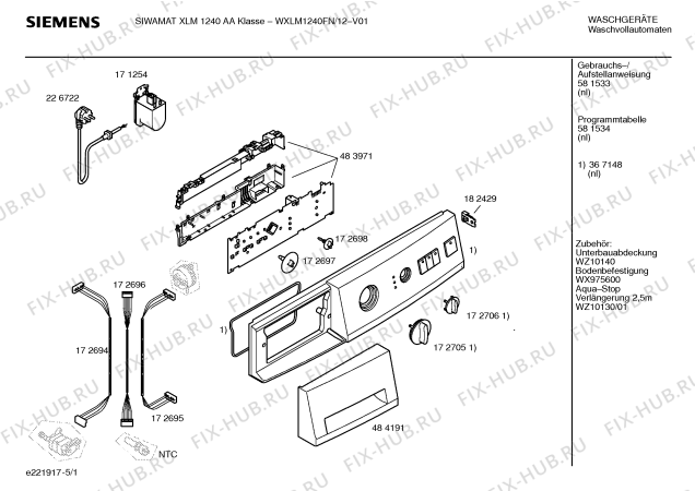 Схема №3 WXLM1240FN SIEMENS SIWAMAT XLM 1240 AA Klasse с изображением Инструкция по установке и эксплуатации для стиралки Siemens 00581533