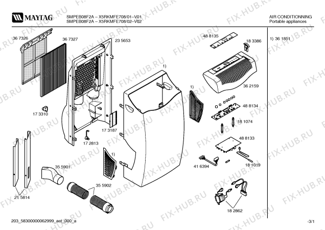Схема №1 X5RKMFE708 MAYTAG с изображением Фронтальное колено для климатотехники Bosch 00488135