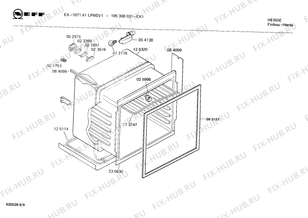 Взрыв-схема плиты (духовки) Neff 195306031 EX-1071.41LPWSV1 - Схема узла 04