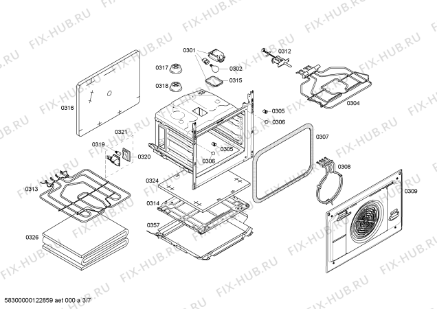 Взрыв-схема плиты (духовки) Bosch HLN654050V - Схема узла 03