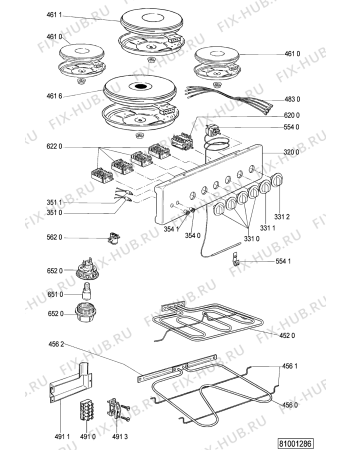 Взрыв-схема плиты (духовки) Whirlpool ACM 350 G - Схема узла