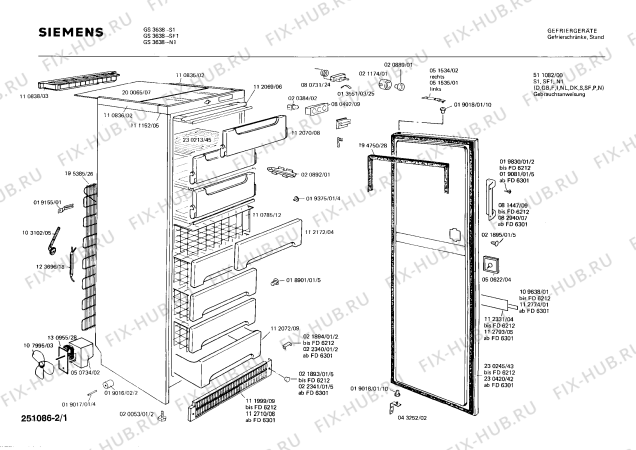 Схема №1 GS3638 с изображением Дверь для холодильной камеры Siemens 00230245