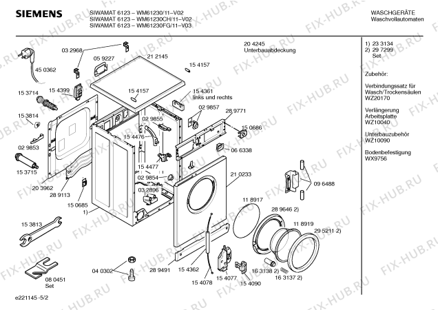 Взрыв-схема стиральной машины Siemens WM61230FG SIWAMAT 6123 - Схема узла 02