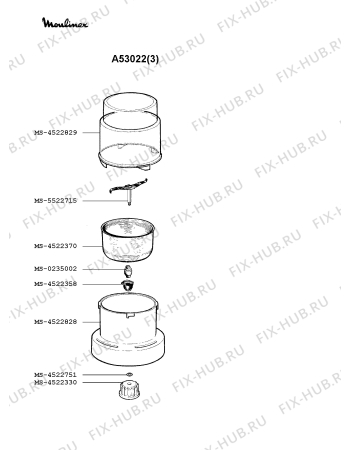 Взрыв-схема блендера (миксера) Moulinex A53022(3) - Схема узла OP001071.6P2