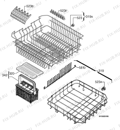 Взрыв-схема посудомоечной машины Faure LVI764W - Схема узла Basket 160