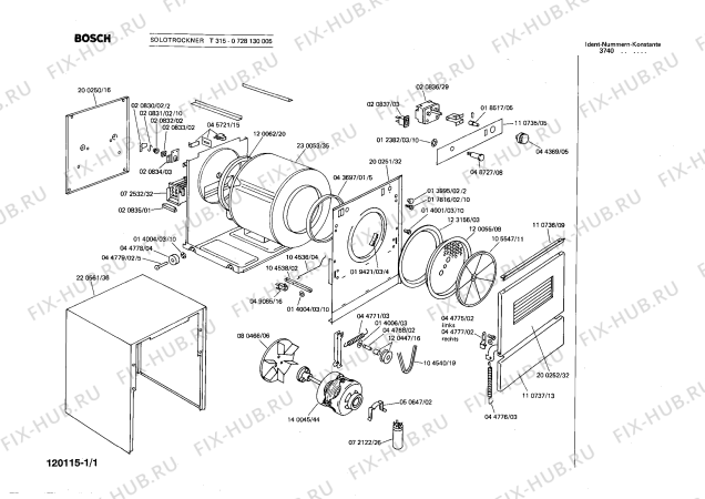 Схема №1 0728130001 T310 с изображением Уплотнитель для стиральной машины Bosch 00120062