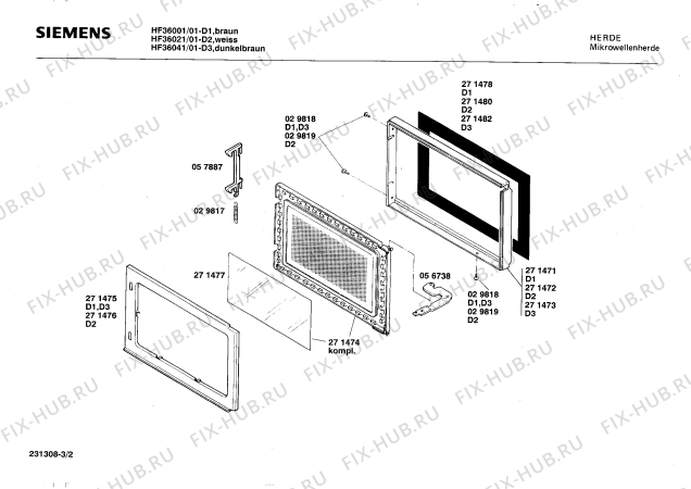 Взрыв-схема микроволновой печи Siemens HF36001 HF36000 - Схема узла 02