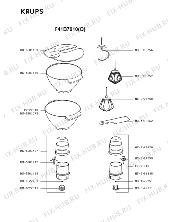 Взрыв-схема кухонного комбайна Krups F41B7010(Q) - Схема узла FP002640.3P3