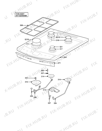 Взрыв-схема плиты (духовки) Parkinson Cowan SG554SVN - Схема узла H10 Hob