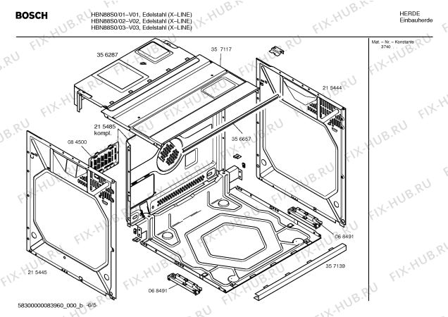 Взрыв-схема плиты (духовки) Bosch HBN88S0 - Схема узла 05