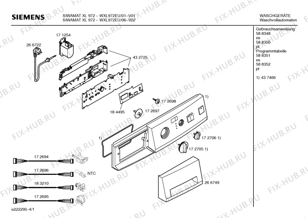 Схема №3 WXL972EU SIWAMAT XL 972 с изображением Панель управления для стиралки Siemens 00437466