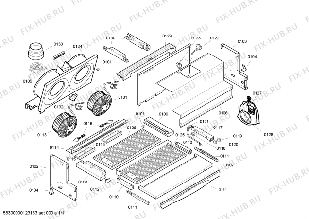 Схема №1 DWFBL1EEU 3BT733N с изображением Планка для вытяжки Bosch 00265505