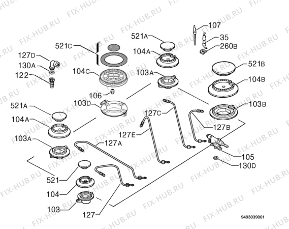 Взрыв-схема плиты (духовки) Zanussi ZGF789ICW - Схема узла Functional parts 267