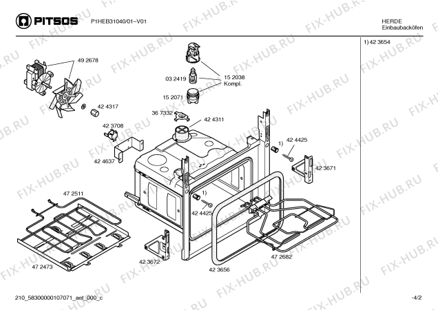 Схема №2 P1HEB31020 с изображением Инструкция по установке/монтажу для плиты (духовки) Bosch 00594873