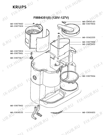 Взрыв-схема кофеварки (кофемашины) Krups F8884351(0) - Схема узла 9P001865.7P3