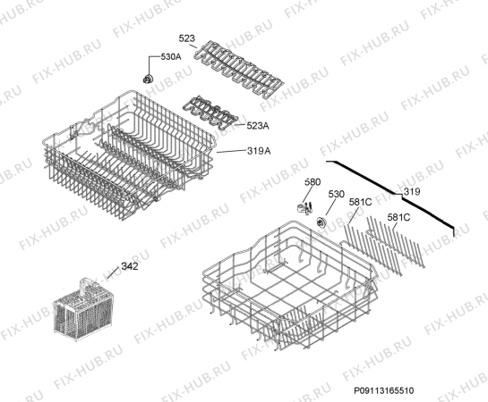 Взрыв-схема посудомоечной машины Atag VA6311NF/A04 - Схема узла Basket 160