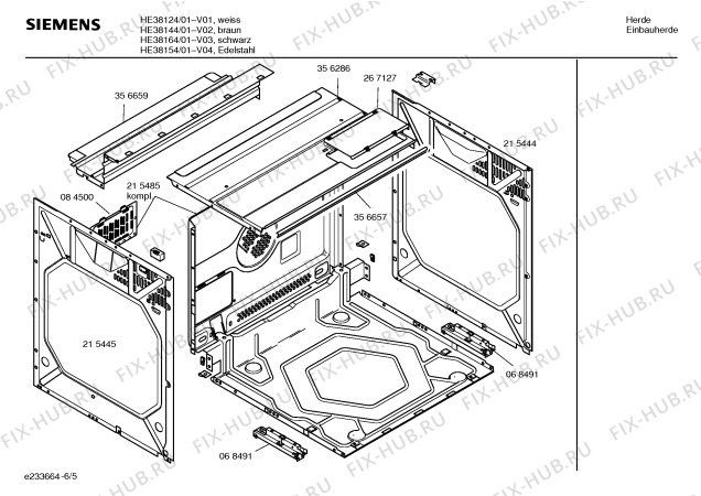 Взрыв-схема плиты (духовки) Siemens HE38154 - Схема узла 05