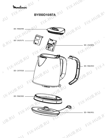 Схема №1 BY550D27/87A с изображением Корпусная деталь для электрочайника Moulinex SS-207058
