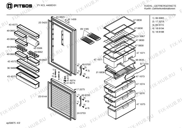 Взрыв-схема холодильника Pitsos P1KCL4400D - Схема узла 02