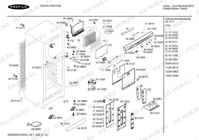 Схема №1 BD4361ANFM с изображением Инструкция по эксплуатации для холодильной камеры Bosch 00591117
