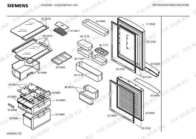Взрыв-схема холодильника Siemens KG23V00TI - Схема узла 02