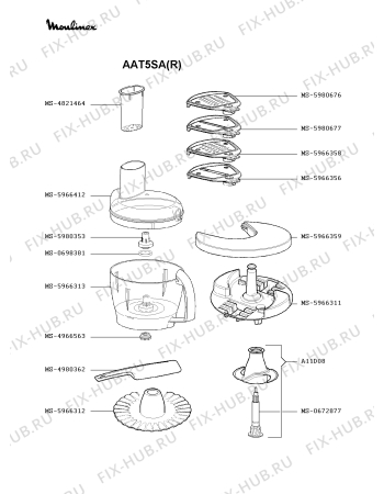 Взрыв-схема кухонного комбайна Moulinex AAT5SA(R) - Схема узла TP000388.1P3