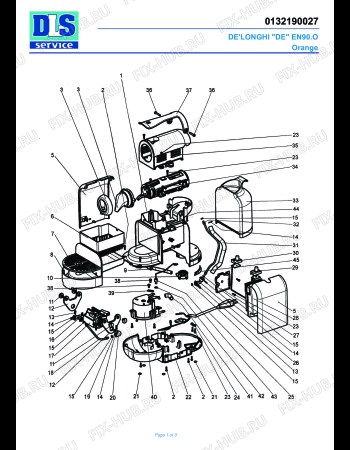 Схема №1 EN 90.O NESPRESSO с изображением Элемент корпуса для кофеварки (кофемашины) DELONGHI ES0046140