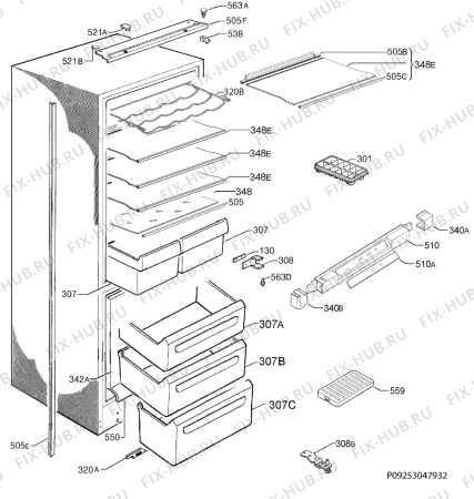Взрыв-схема холодильника John Lewis JLBIFF1803 - Схема узла Housing 001