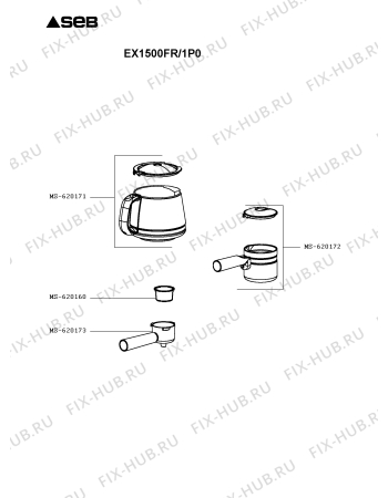 Взрыв-схема кофеварки (кофемашины) Seb EX1500FR/1P0 - Схема узла MP003220.6P3