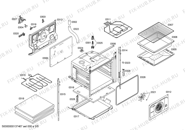 Взрыв-схема плиты (духовки) Siemens HS320202E - Схема узла 03