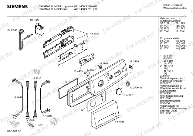 Схема №2 WXL1460NL Festival SIWAMAT XL 1460 с изображением Таблица программ для стиральной машины Siemens 00581278
