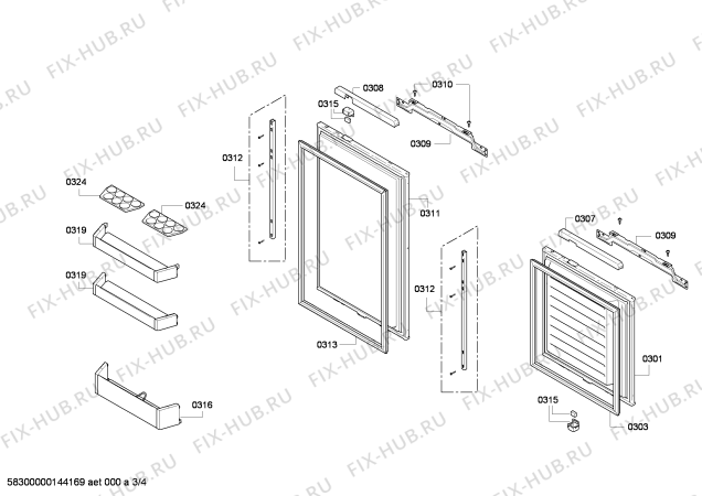 Схема №2 RB287203 Gaggenau с изображением Дверь для холодильной камеры Bosch 00684528