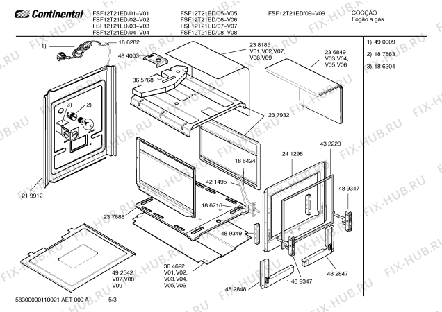 Взрыв-схема плиты (духовки) Continental FSF12T21ED - Схема узла 03