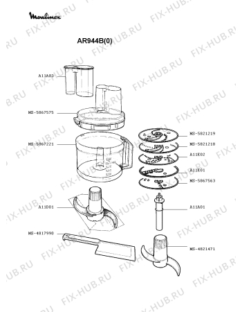 Взрыв-схема кухонного комбайна Moulinex AR944B(0) - Схема узла 6P000587.4P2