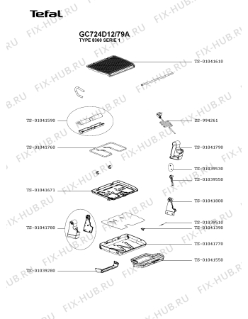 Взрыв-схема гриля Tefal GC724D12/79A - Схема узла 4P005854.0P2