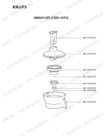 Взрыв-схема блендера (миксера) Krups GMA211(P) - Схема узла 6P001303.8P3