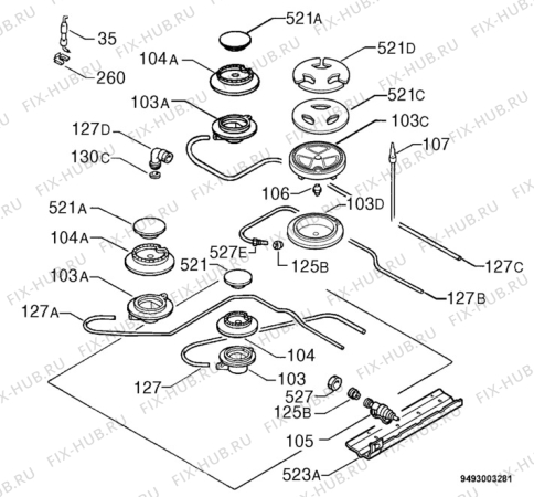 Взрыв-схема плиты (духовки) Rex PX64UV - Схема узла Functional parts 267