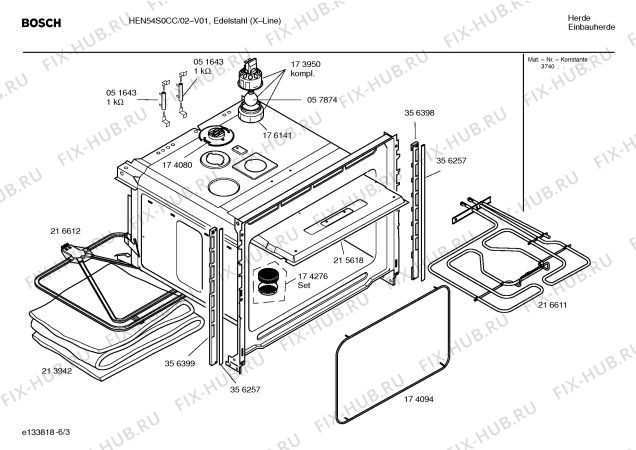 Схема №3 HB29064CC с изображением Нижний нагревательный элемент для плиты (духовки) Siemens 00216612