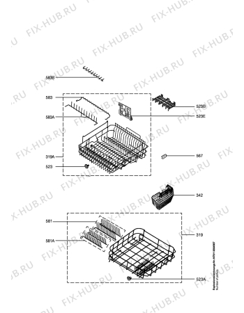 Взрыв-схема посудомоечной машины Husqvarna Electrolux QB5021 - Схема узла Baskets, tubes 061
