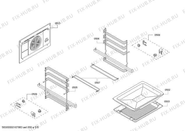 Взрыв-схема плиты (духовки) Bosch HBA74R251E H.BO.PY.L3D.IN.GLASS.B2/.X.E3_COT/ - Схема узла 05