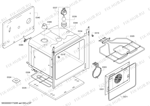 Взрыв-схема плиты (духовки) Bosch HSE741124G - Схема узла 03