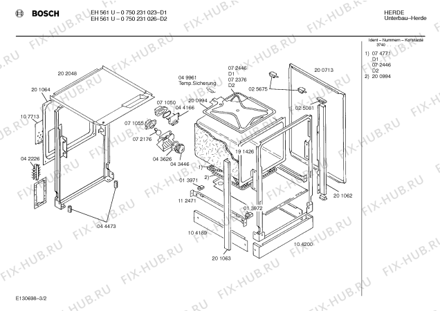 Взрыв-схема плиты (духовки) Bosch 0750231026 EH561U - Схема узла 02