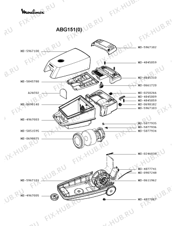 Взрыв-схема пылесоса Moulinex ABG151(0) - Схема узла 6P002326.2P2