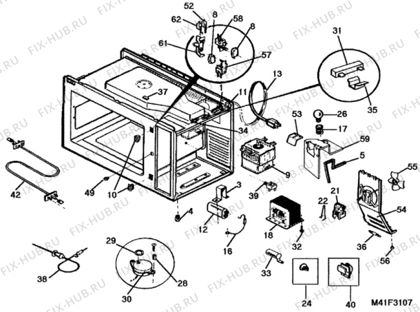 Взрыв-схема микроволновой печи Unknown NF4899 - Схема узла H40 Magnetron, fan, (General section) B