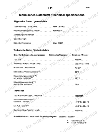 Взрыв-схема холодильника Aeg ARC1202-4 IU GB - Схема узла Technical features