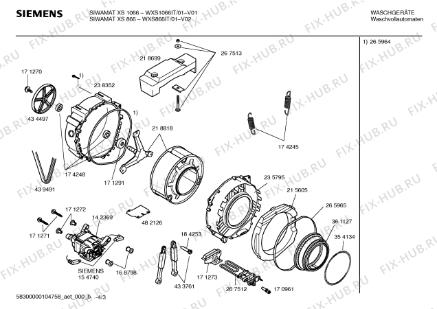 Взрыв-схема стиральной машины Siemens WXS866IT SIWAMAT XS866 - Схема узла 03